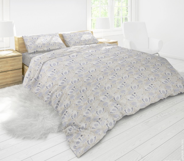 Постільна білизна бязь RАNFORCE COTTON "Квіти та листя на бежевому   "