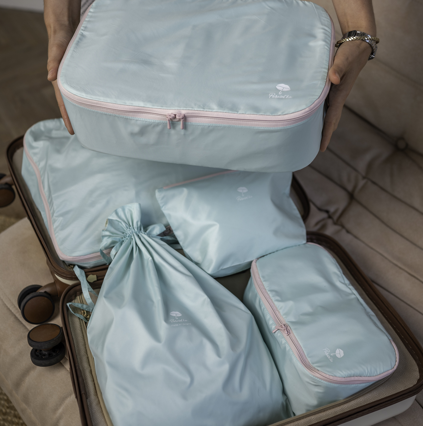 Набір текстильних тревел органайзерів / Textile organizers Travel set Mint