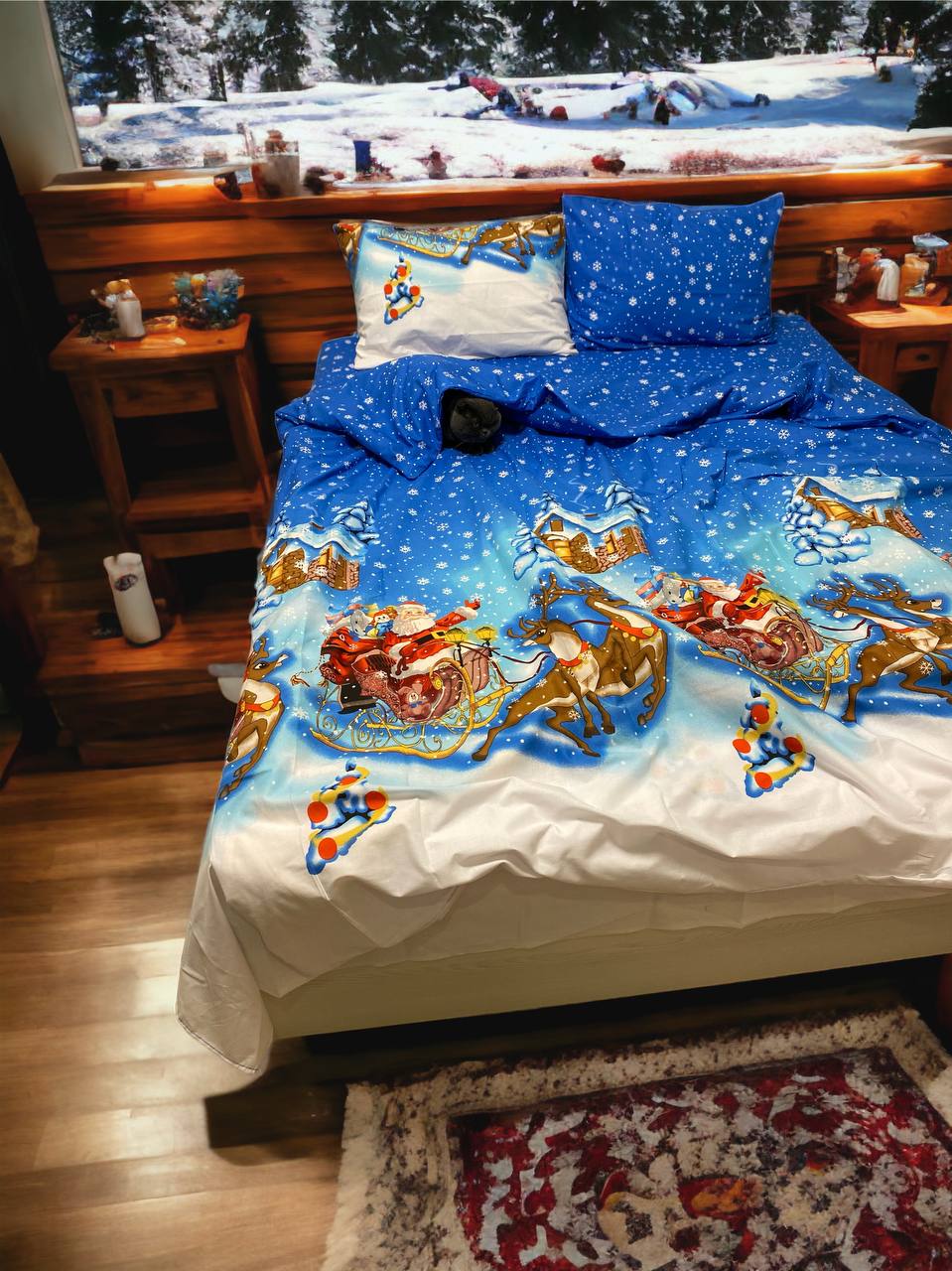 SALE Постіль новорічна санки півтораспальний наволочки 50х70