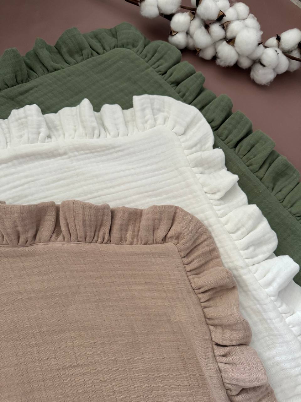 Плед-конверт з мусліну з рюшами 80×80 с