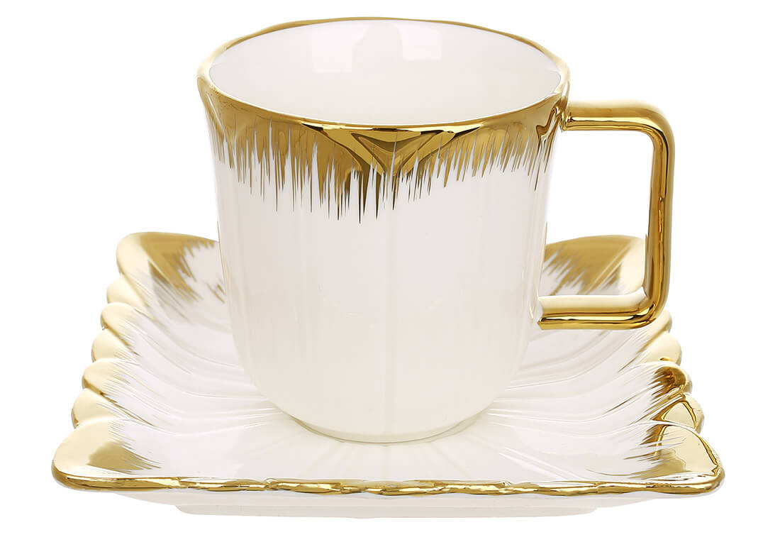 Набір порцеляновий із золотом Tulip, чашка з блюдцем