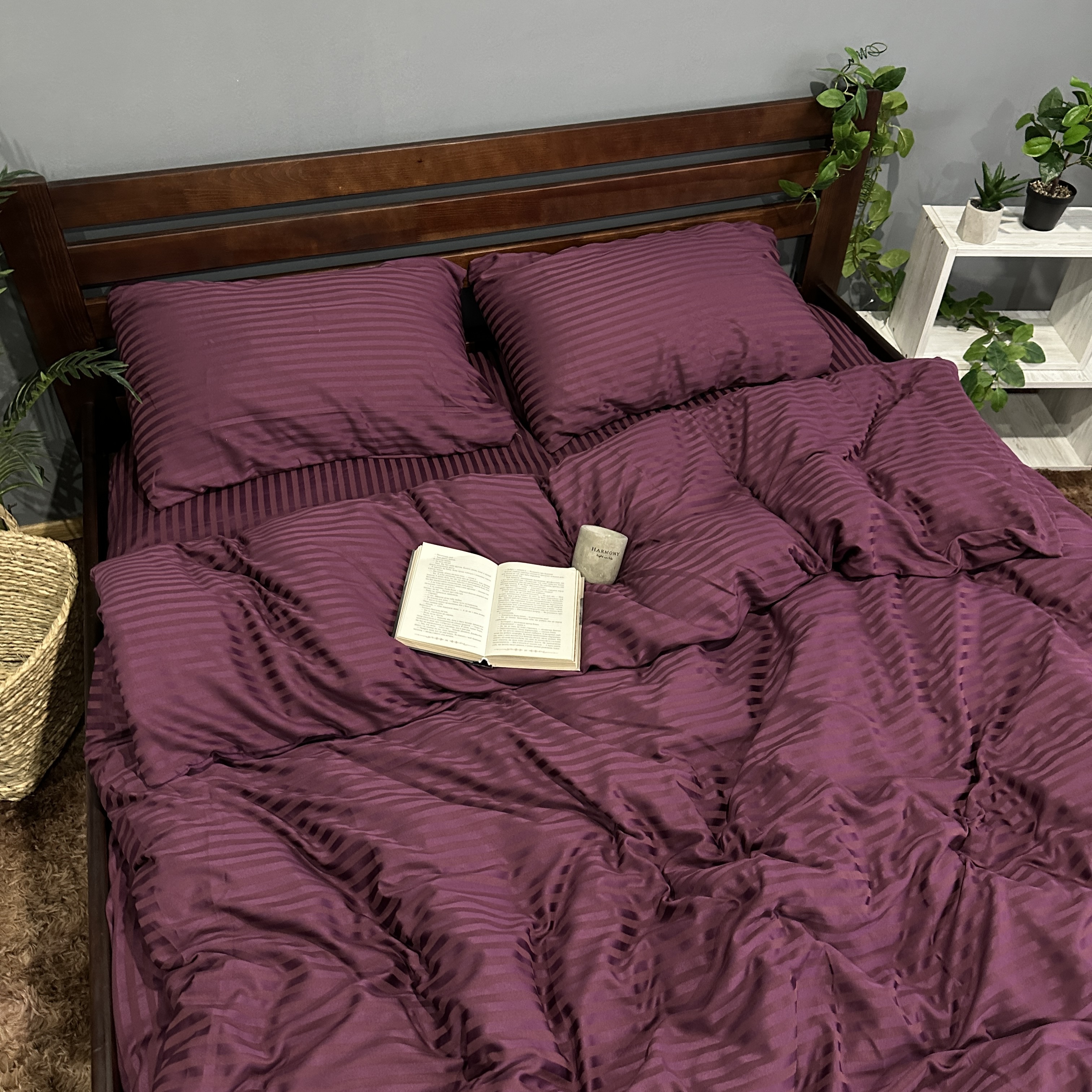 Постільна білизна Смужка бургунді страйп полісатин, бавовна-copy