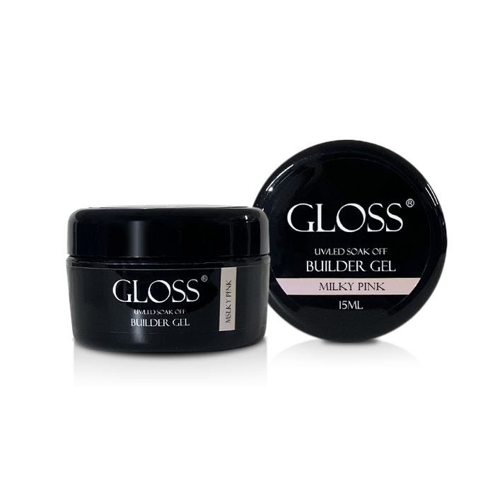 Однофазний гель Builder Gel GLOSS Milky Pink, 15 мл