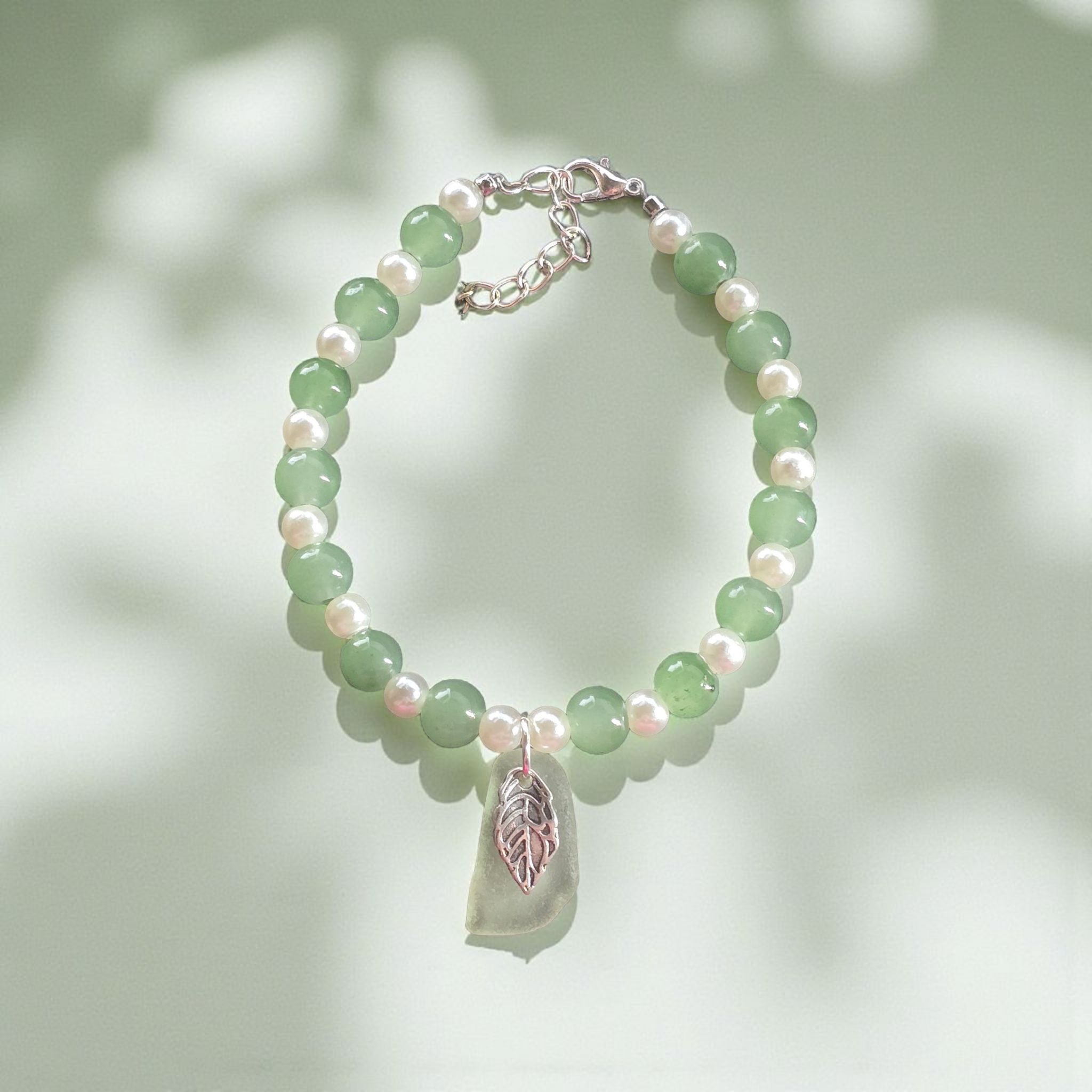 Spring Leaf Sea Glass Bracelet
