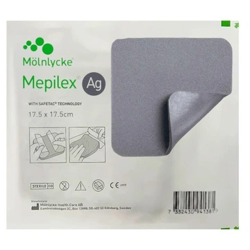 17.5×17.5 см. Mepilex ag( мепілекс ар) сорбаційна пов'язка зі сріблом.