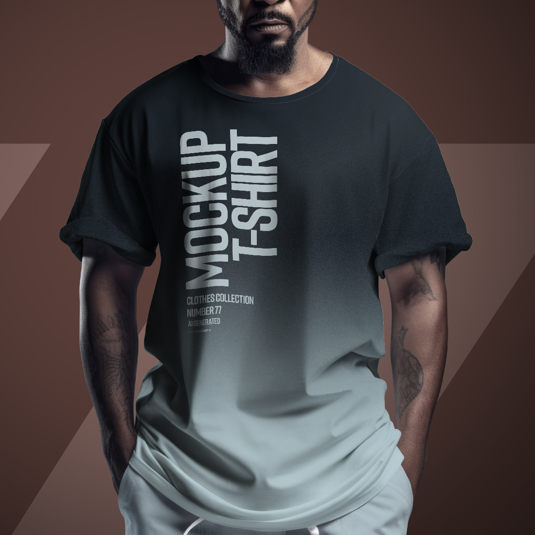 5 T-shirt Mockups on African American Man. Generated Ai