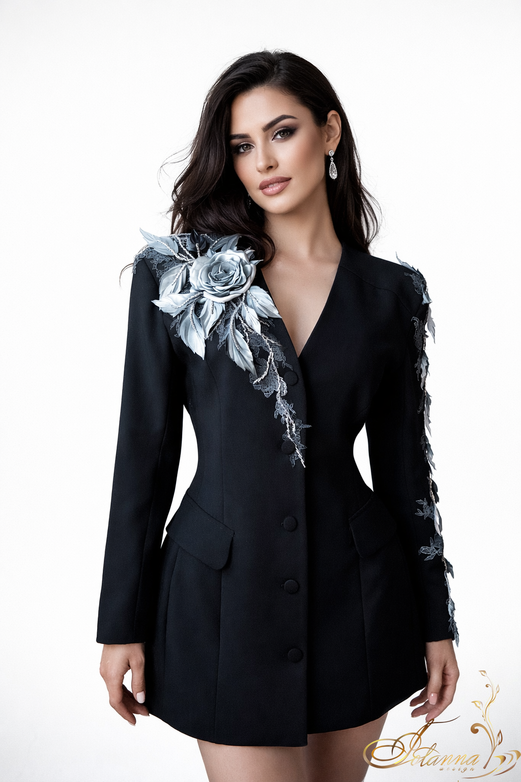 Black Couture Blazer, Hand Embellished Beaded Floral Jacket, Statement Evening Wear