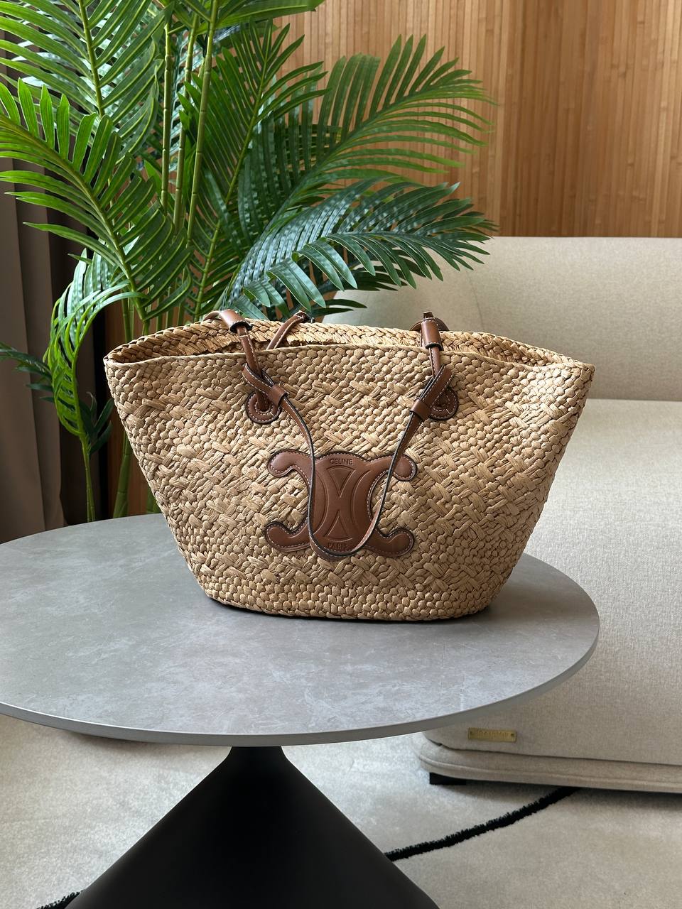Celine Classic Panier in Raffia and calfskin bag