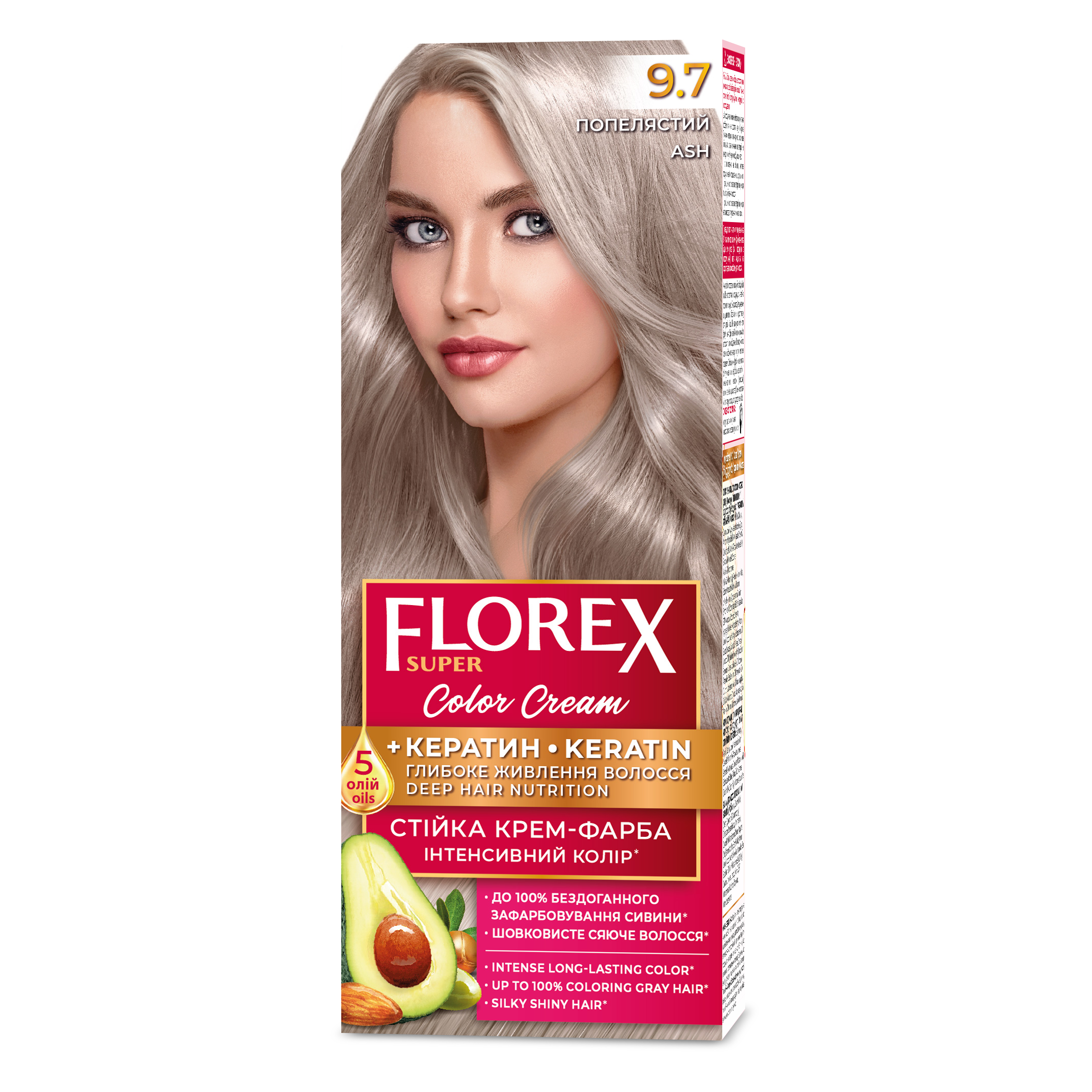 Стійка крем-фарба для волосся Florex Super Попелястий 9.7