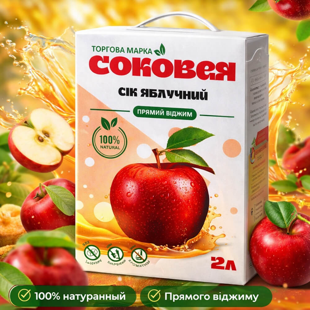 Сік яблучний неосвітлений пастеризований 2 л