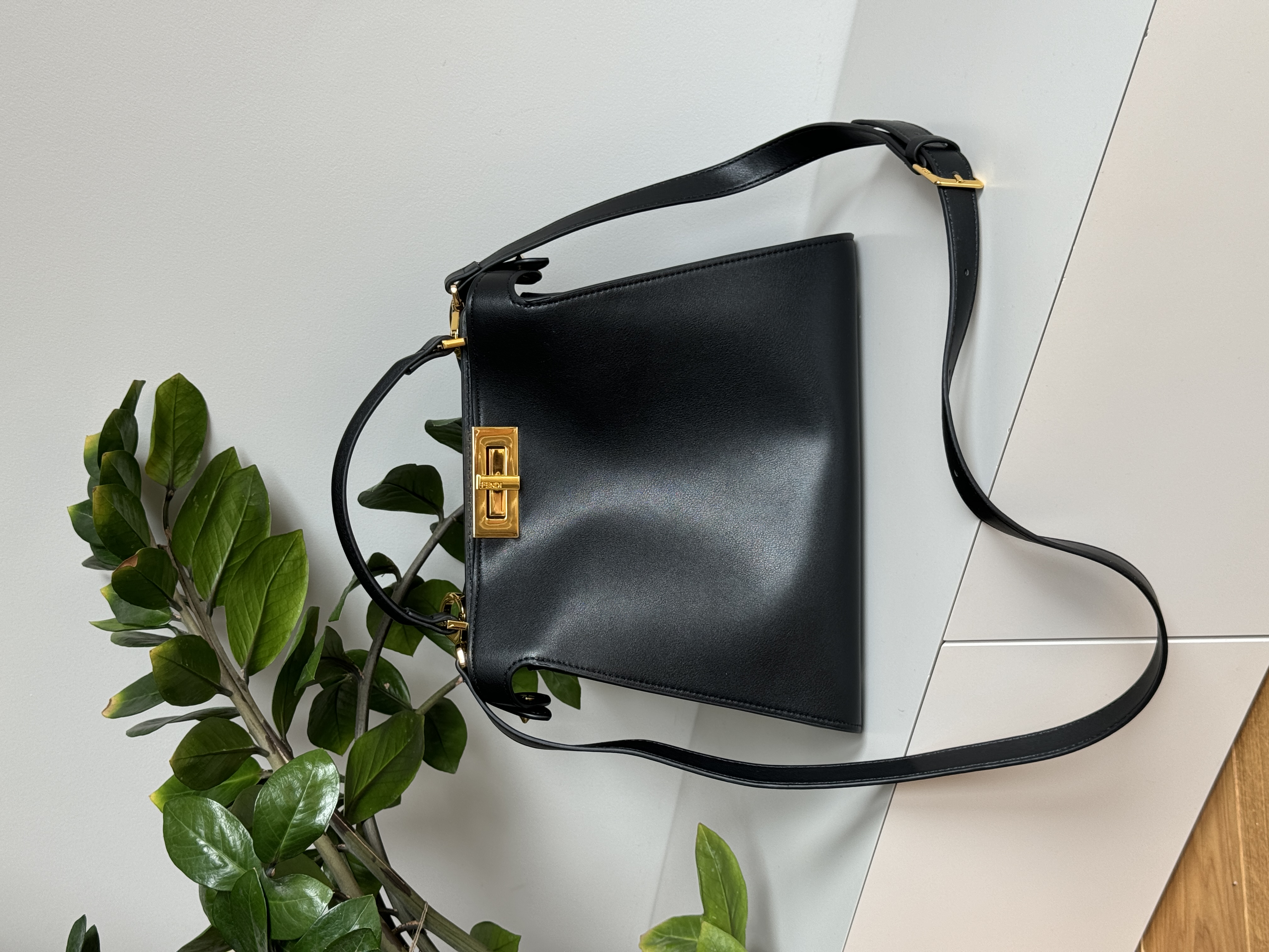 Fendi Black Leather Large Iconic Essentially Peekaboo Top Hand