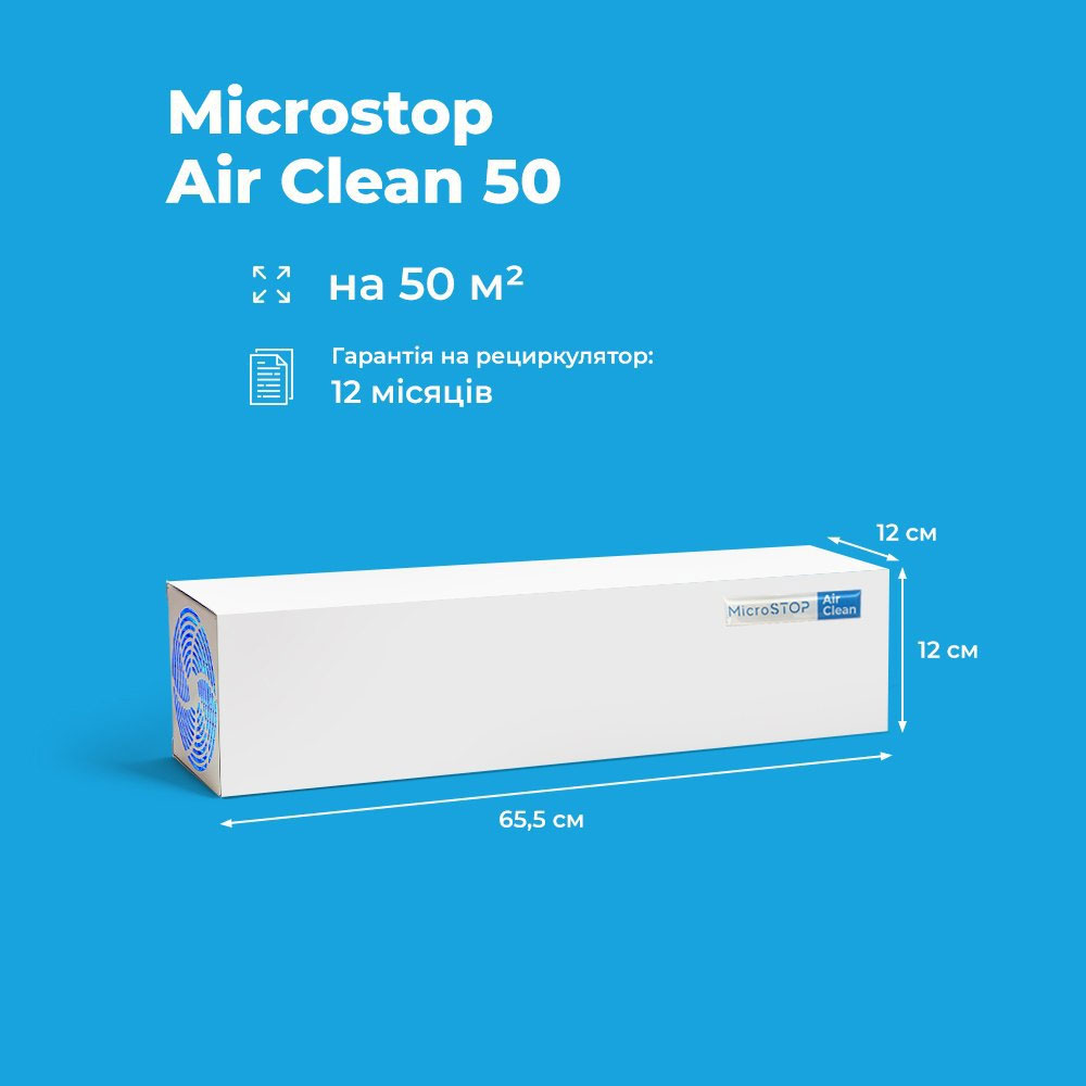 БАКТЕРИЦИДНИЙ РЕЦИЛЬКУЛЯТОР МІКРОСТОП AIR CLEAN 50м.кв