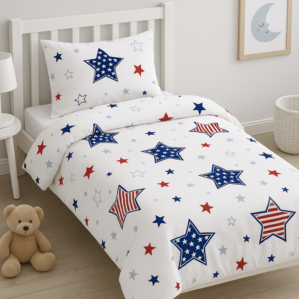 Дитяча постільна білизна ранфорс прінт  "Американські зірки на білому"