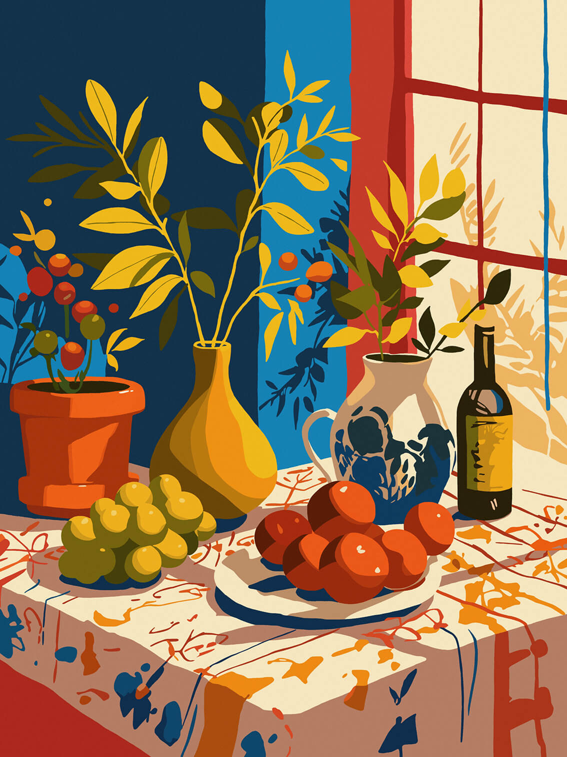 Still Life with Mandarins, 80x60 cm, original acrylic painting on canvas