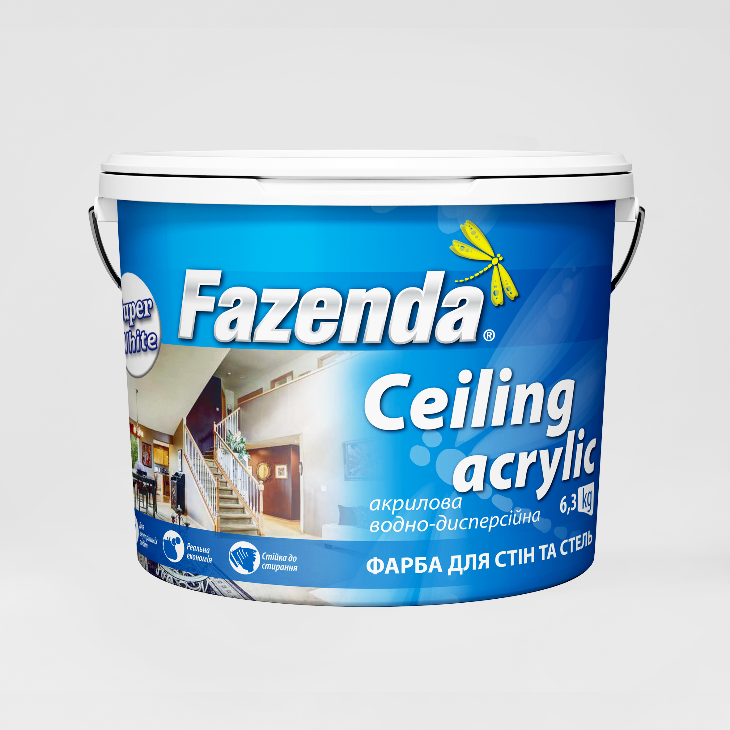 CEILING ACRYLIC ФАРБА АКРИЛОВА ВОДНО-ДИСПЕРСІЙНА ДЛЯ СТЕЛЬ ТА СТІН ТМ FAZENDA 