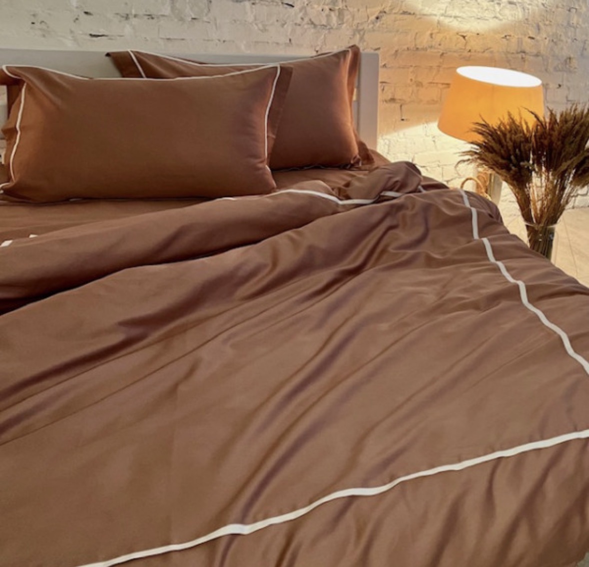 Постільна білизна з сатину, колір Карамель з молочною смужкою
