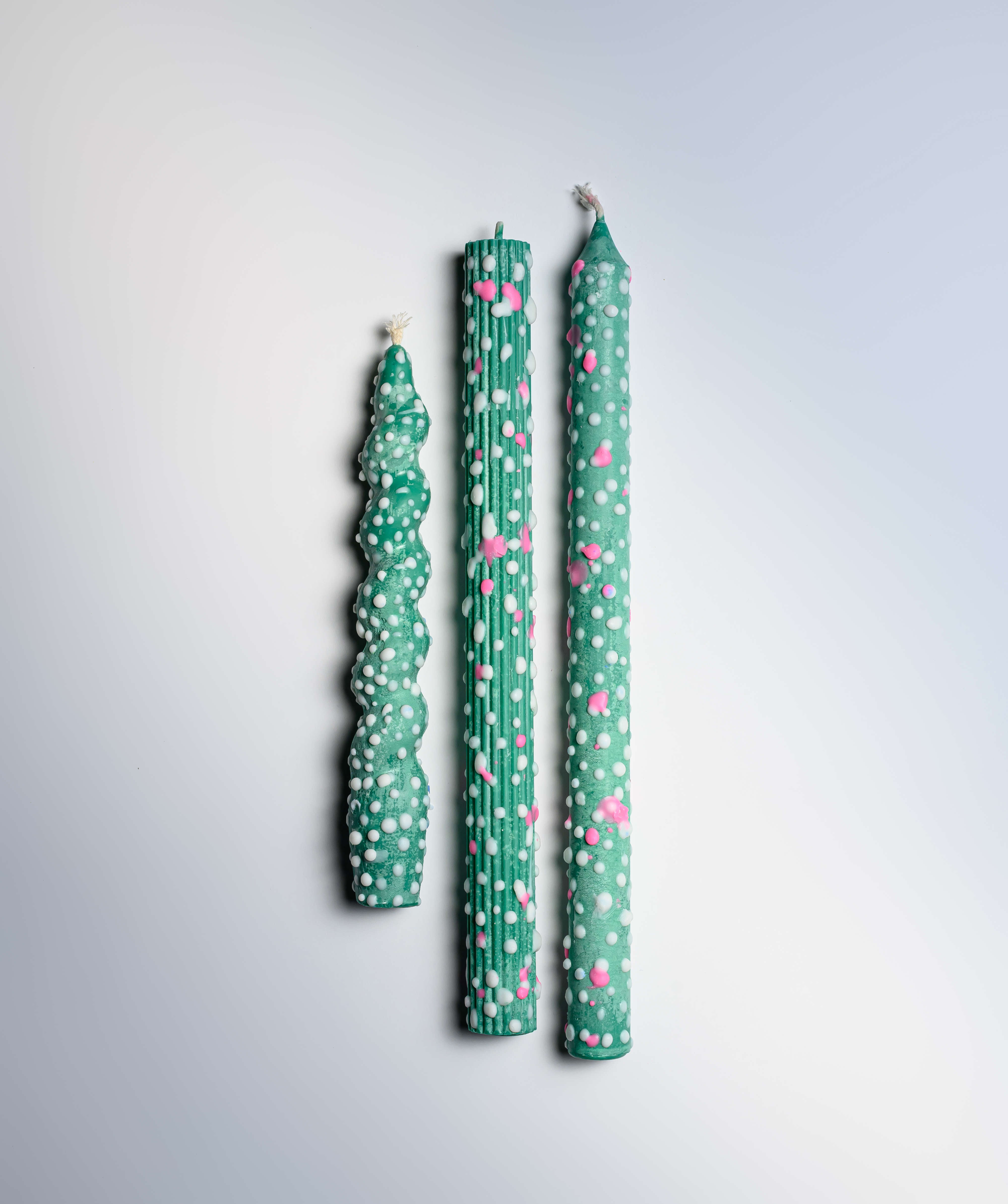 Dotted Taper Candles, Full Set of 3