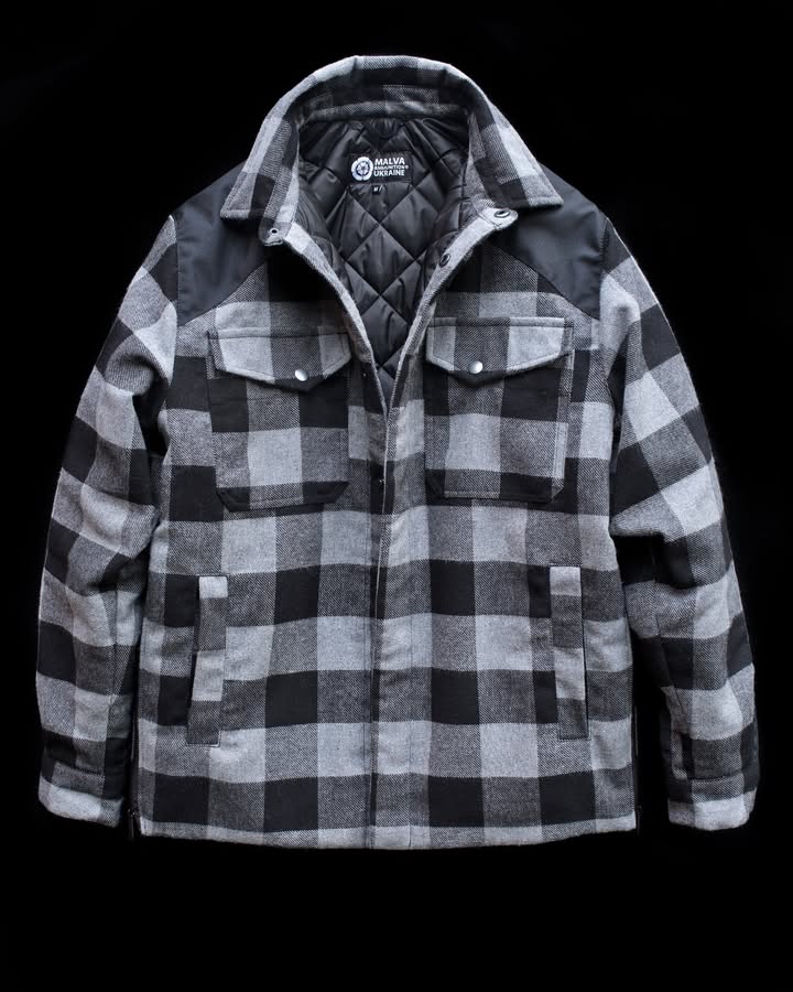 Тактична утеплена куртка-сорочка "Grey&Black" від українського бренду "Malva Ammunition".