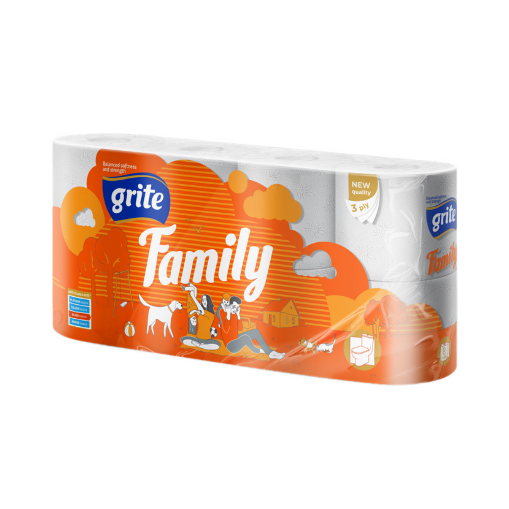 Туалетний папір Grite FAMILY 17,40 м, 3 шар, 8 рул/уп