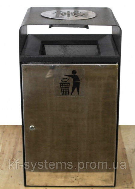 Урна для мусора с пепельницей уличная металлическая 100 литров 50х50х90 см Черная (100-Н)
