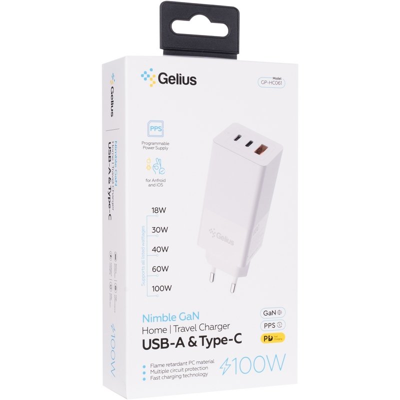 Мережевий зарядний пристрій Gelius Nimble GaN GP-HC061 100W White