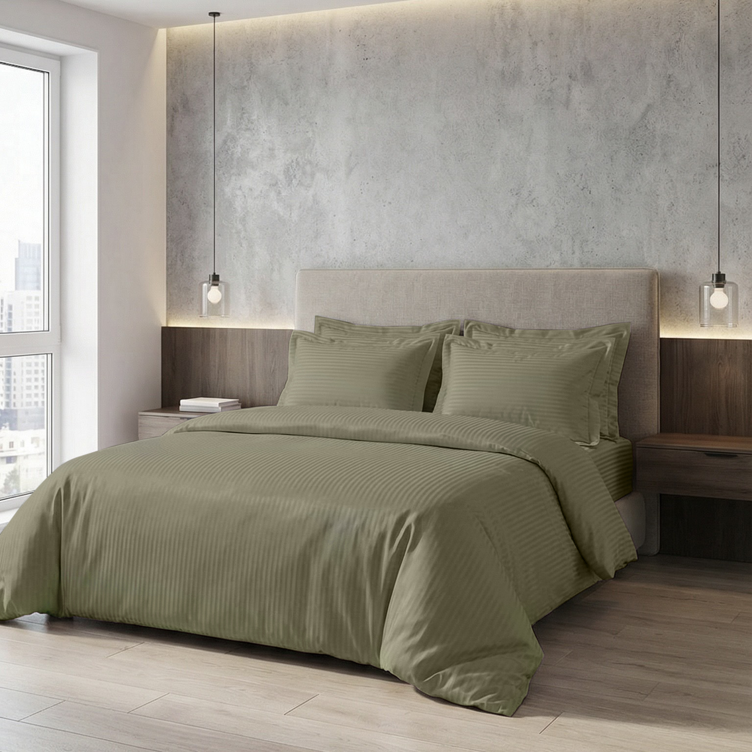 Постільна білизна з страйп - сатину, колір Light Olive