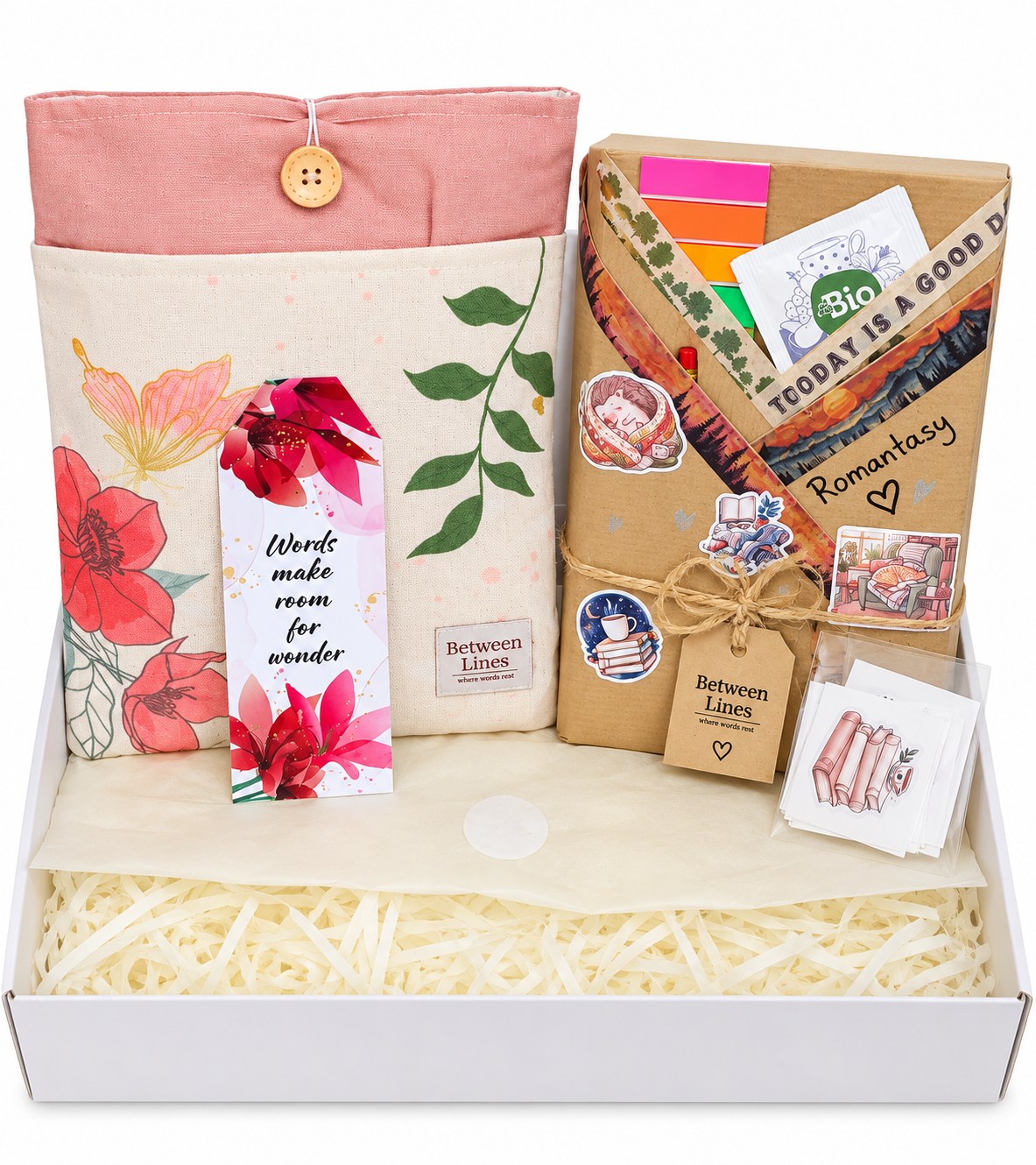 Geschenk Set - Buchtasche + Lesezeichen + Blind Date Buch + Stickers