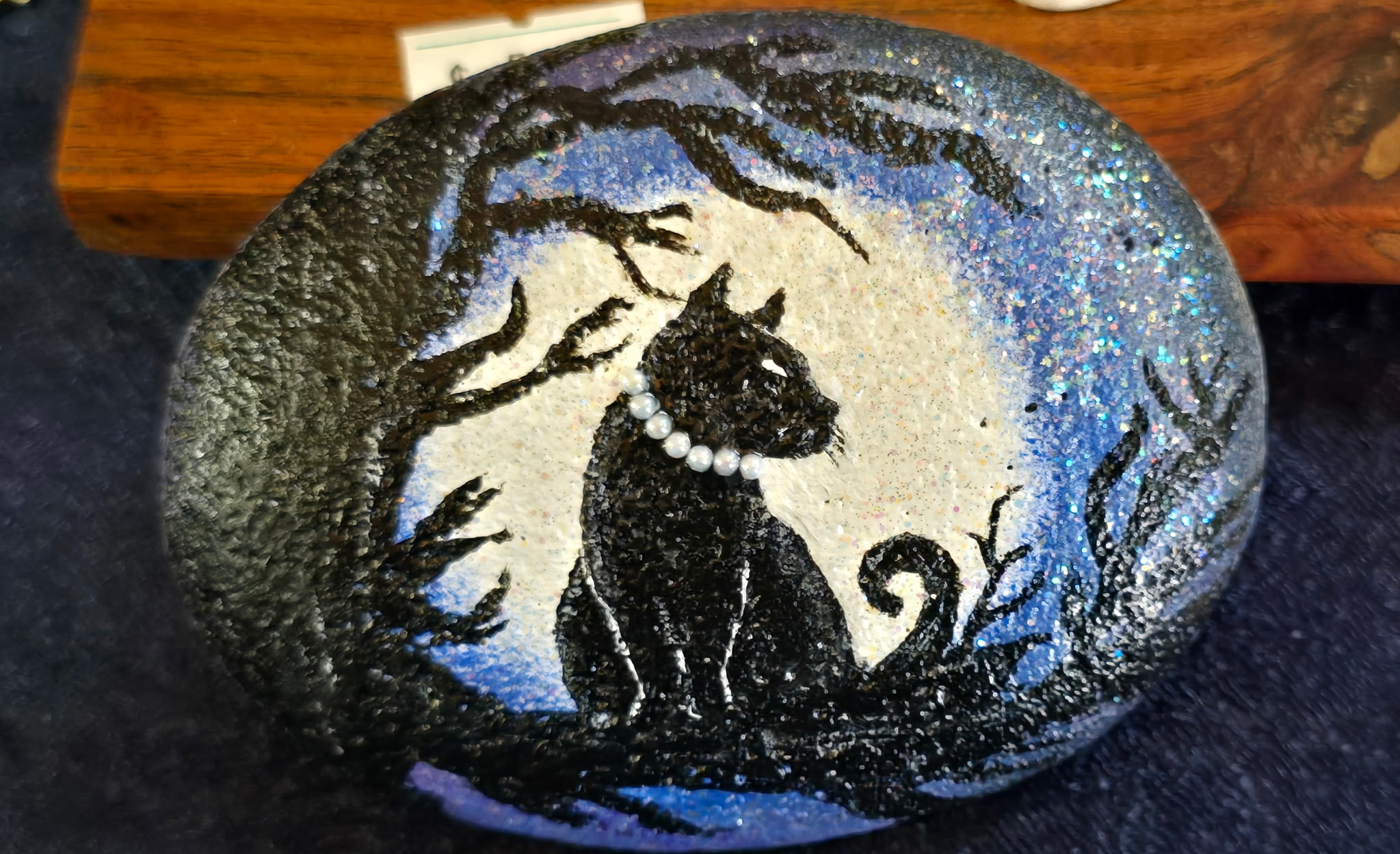 Cat Pearls Painted Rock