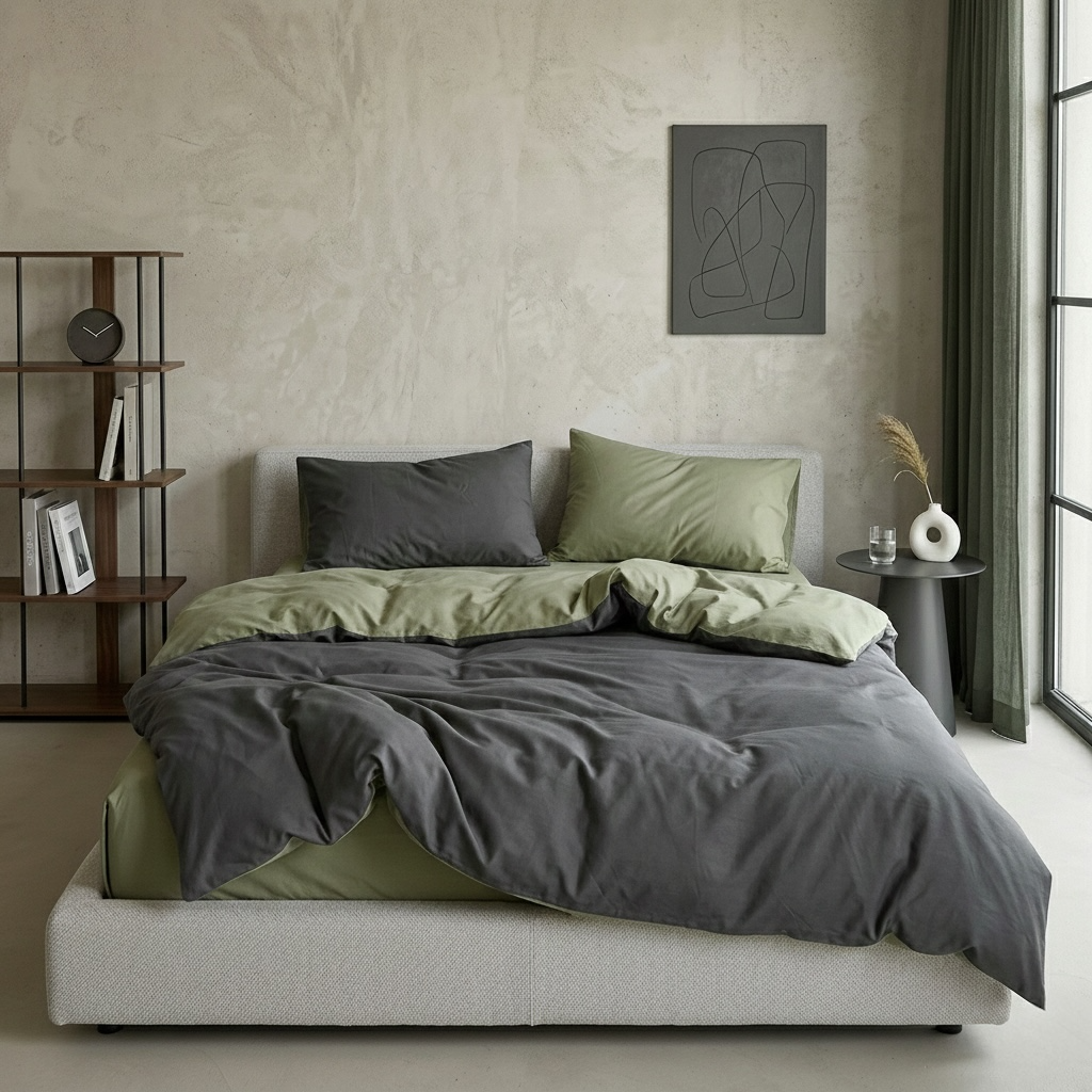 Постільна білизна з ранфорсу, колір Антрацит&Темний Хакі