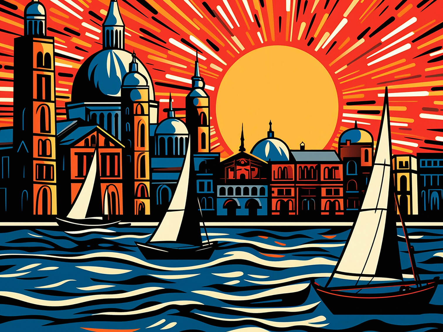 Sailing past Venice, 60x80 cm, original acrylic painting on canvas