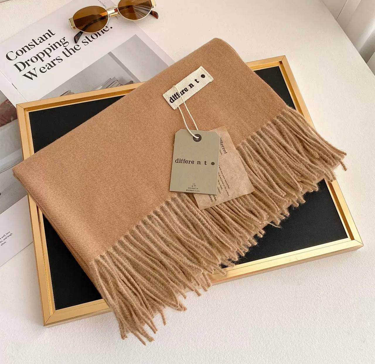 Шарф теплий, м'який, якісний, шарф гірчичний