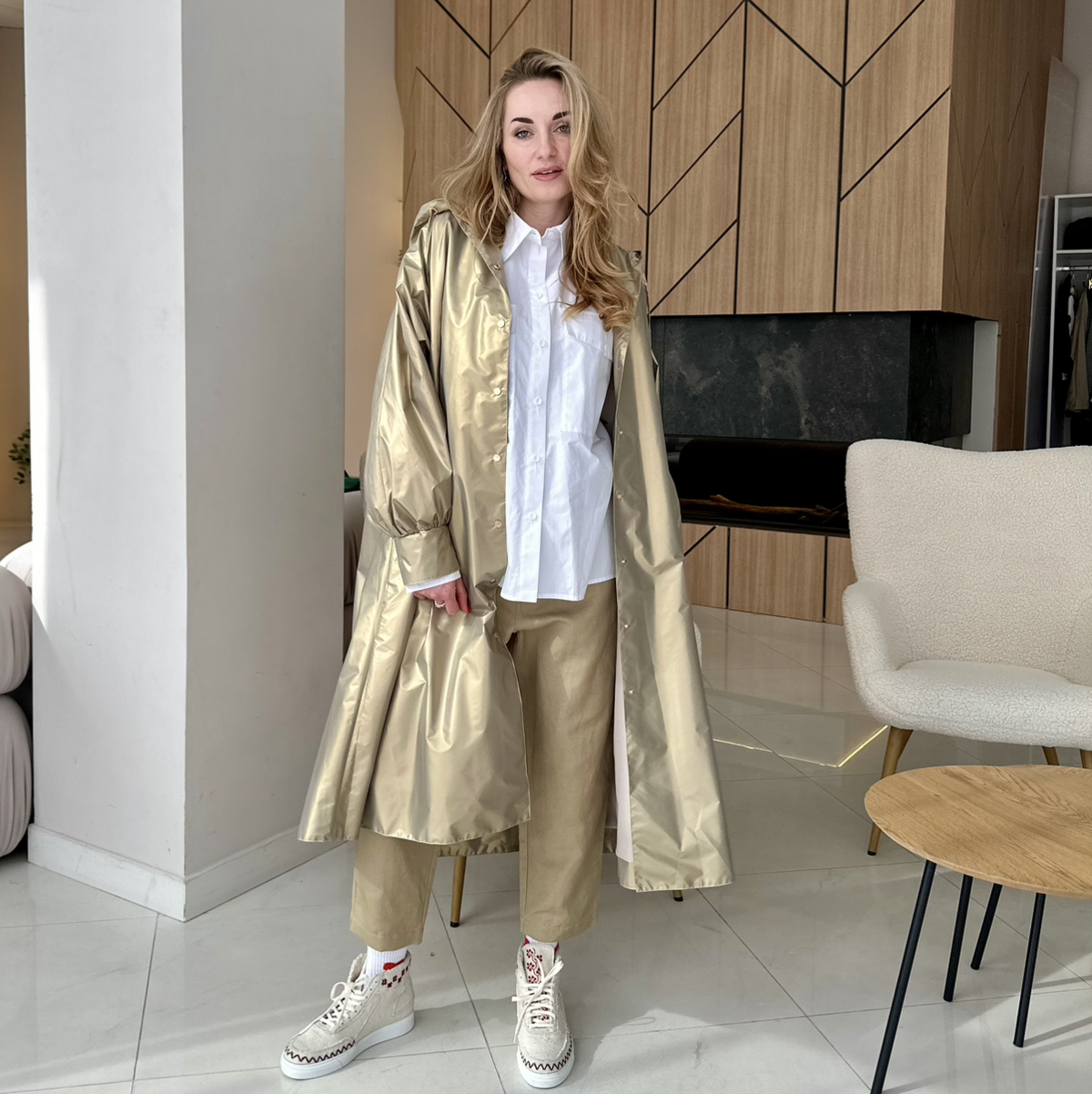Золотий дизайнерський дощовик Oversize | Gold Designer Raincoat One size