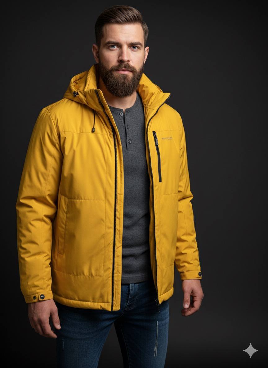 Яскрава чоловіча демісезонна куртка зі знімним капюшоном yellow