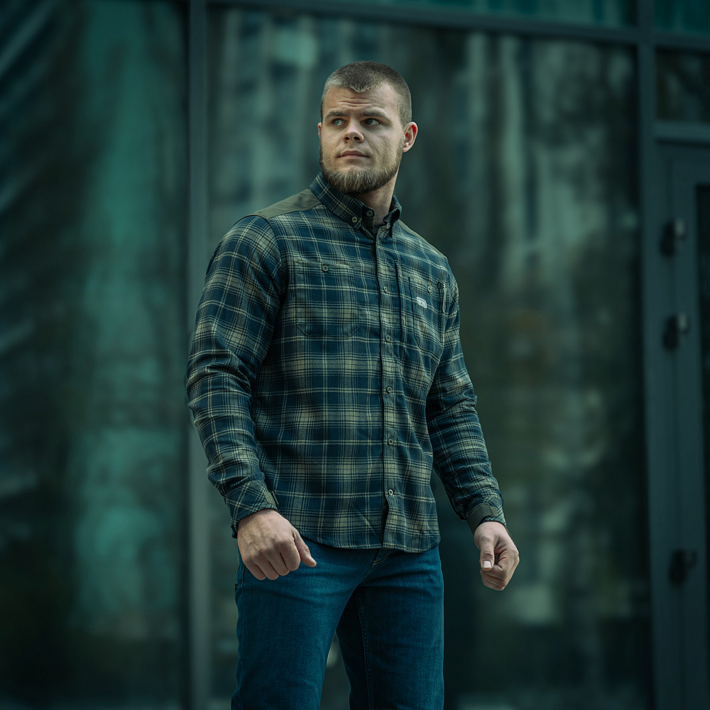 Універсальна тактична клітчаста сорочка "M-Tac Redneck Shirt Olive/Navy Blue" від українського бренду "M-TAC".