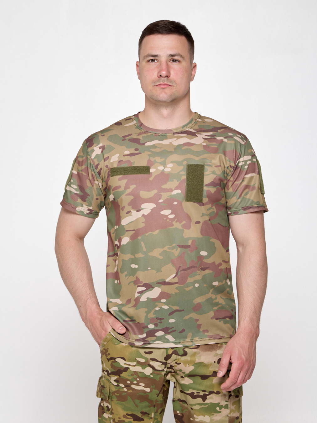 Футболка тактична чоловіча UKM Coolmax потовідвідна мультикам з липучками