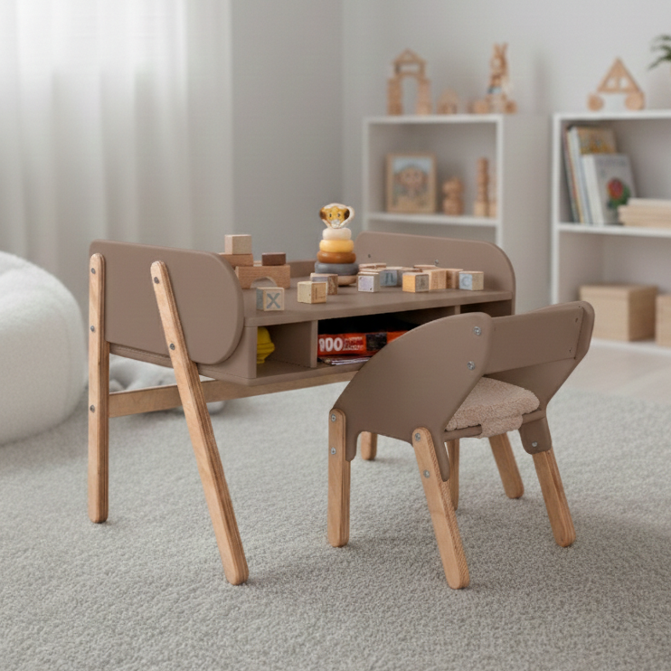 Дитячий столик і стільчик регульований по висоті деревяний дизайнерський Брунька мокко
