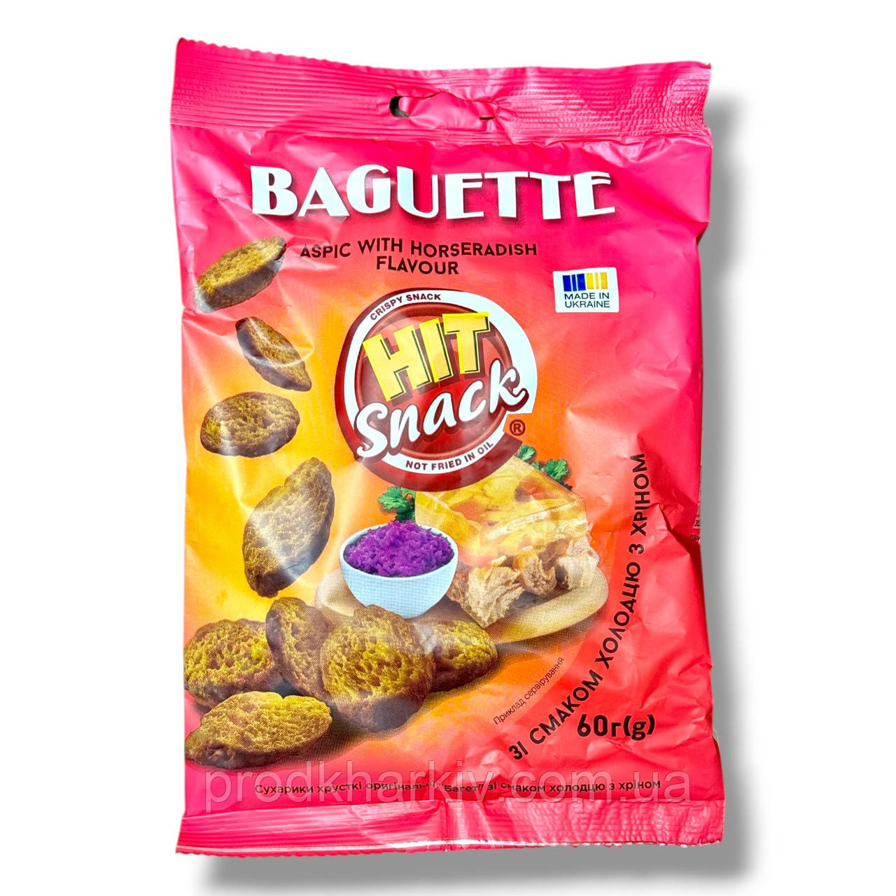 Сухарики багет Hit Snack «Холодець Хрен» 60 г, хрусткі грінки зі смаком сиру Хіт Снек