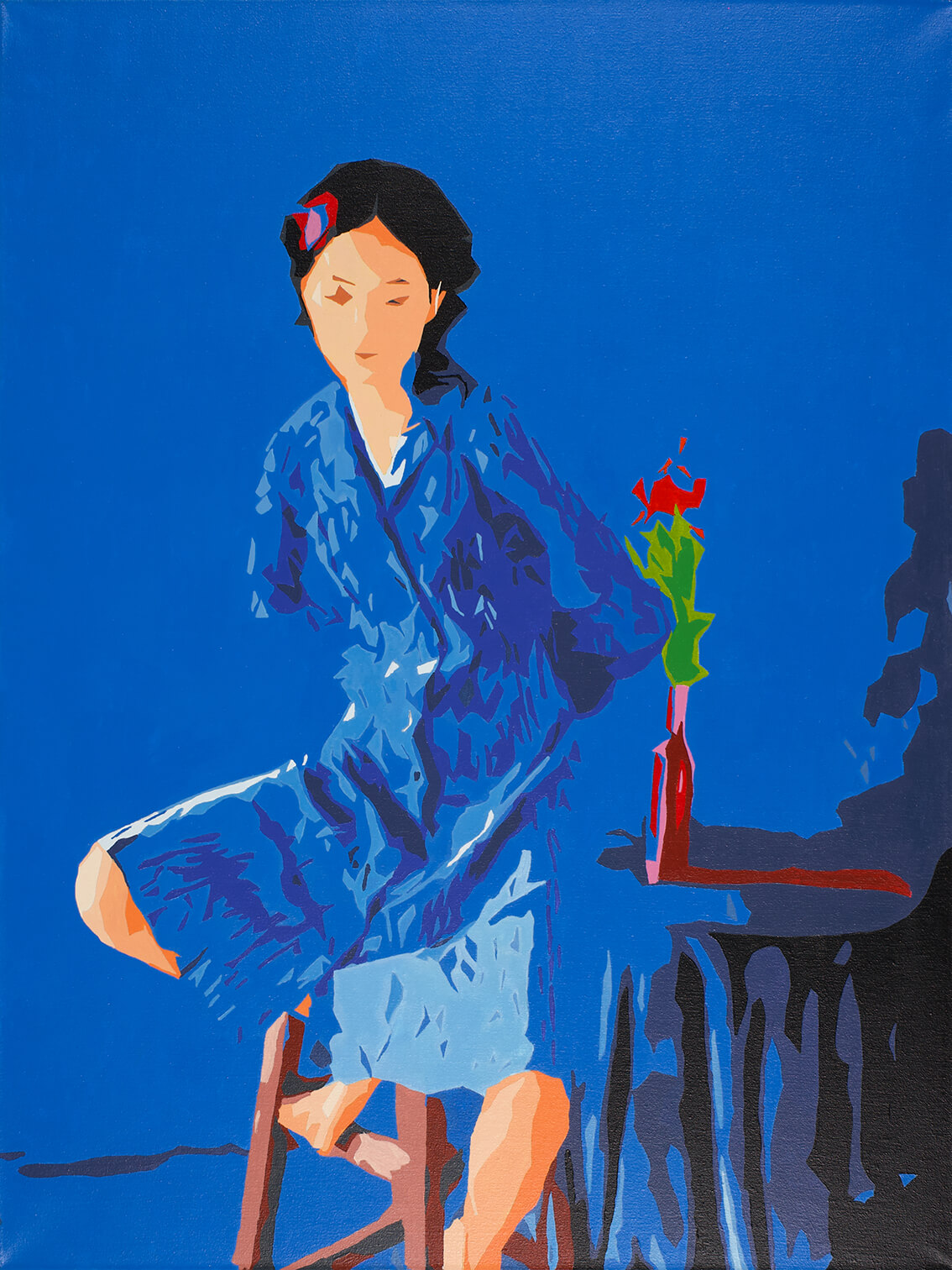 Portrait in Blue, 80x60 cm, original acrylic painting on canvas