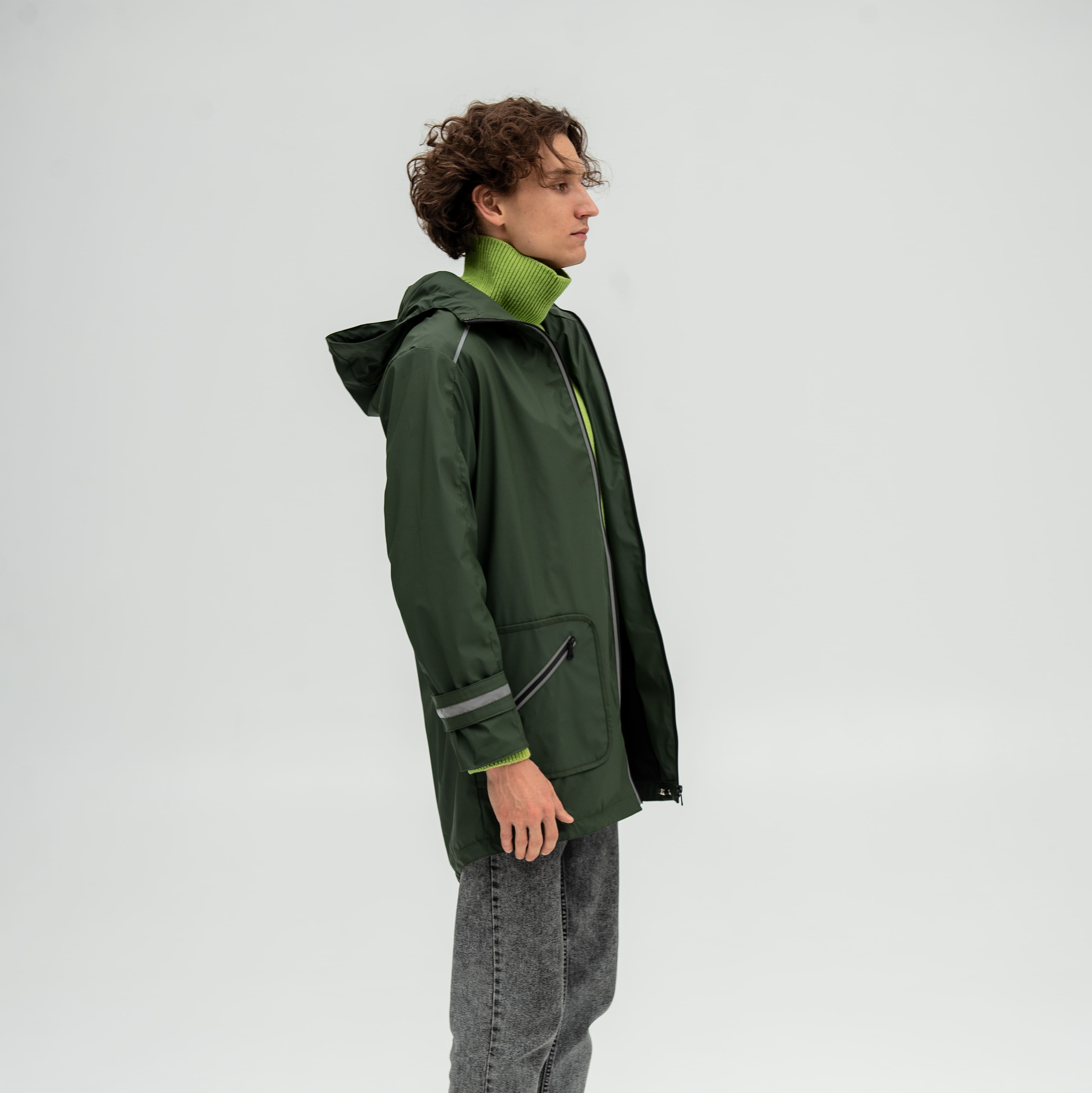 Чоловічий дизайнерський дощовик хакі | Designer Raincoat Green Khaki for Men