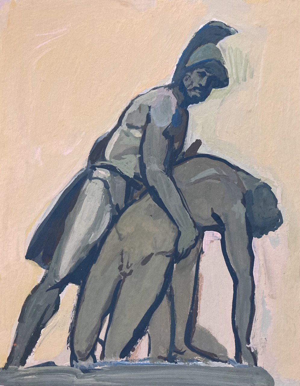 Menelaus and Patroclus, 2024, 20x15 sm, gouache, paperboard