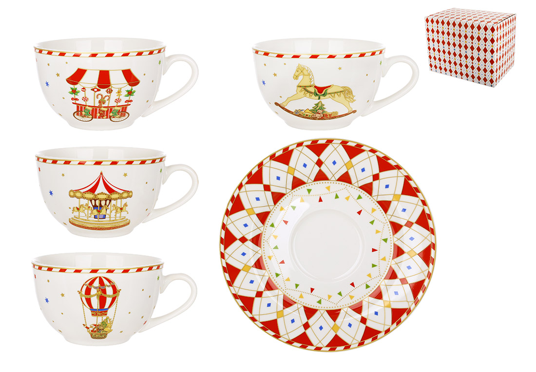 Набір (4 шт) порцеляновий Зимова Казка: чашка 250мл з блюдцем K125