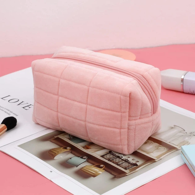 Плюшева жіноча косметичка пенал, рожева