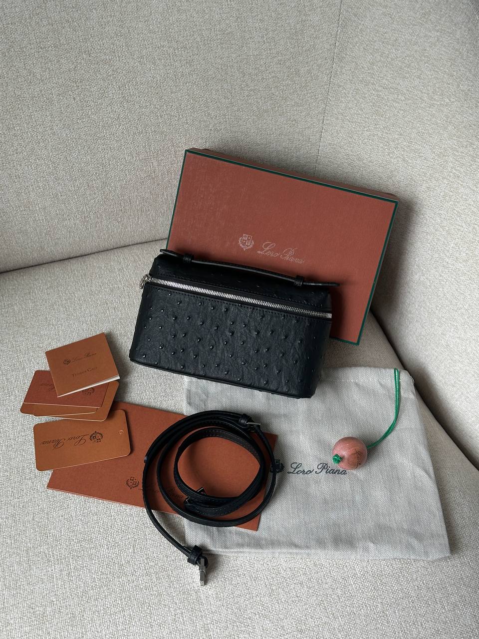 Loro Piana Extra Bag 19 Ostrich Leather Black