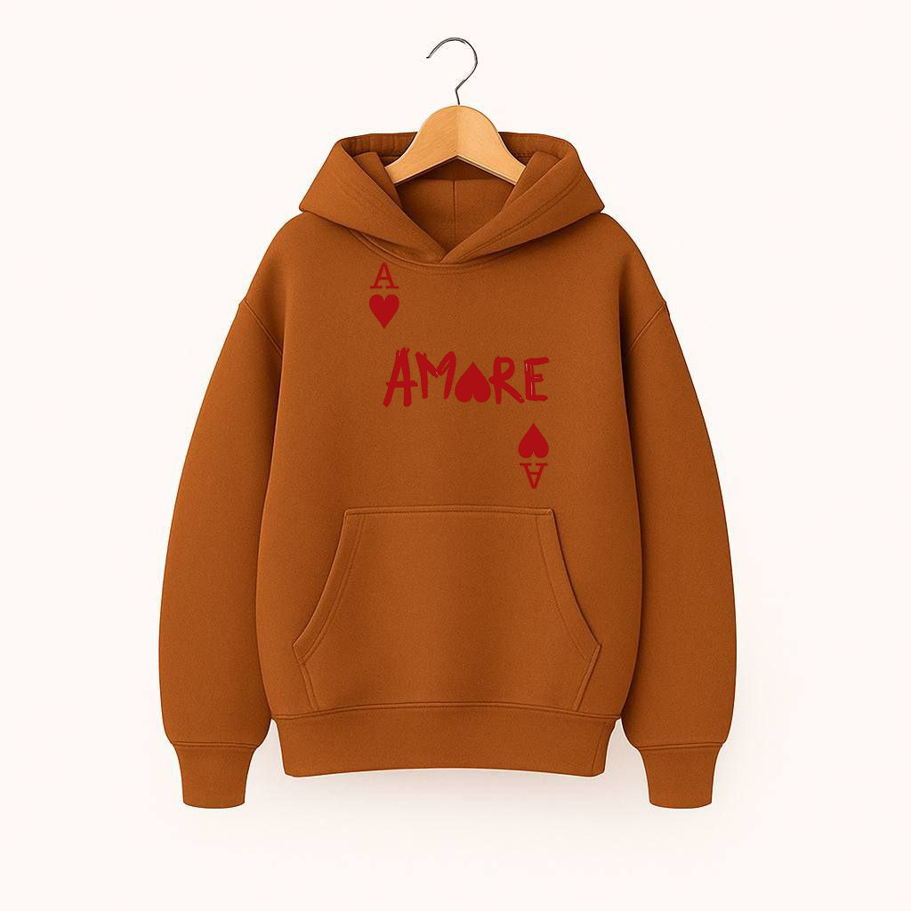 ХУДІ УТЕПЛЕНЕ ОВЕРСАЙЗ КОРИЧНЕВЕ З ПРИНТОМ "АМОРЕ"