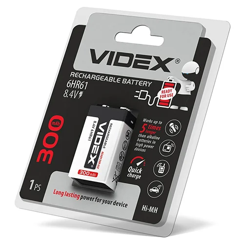 Акумулятор VIDEX 300 mAh 6LR61 крона Ni-MH