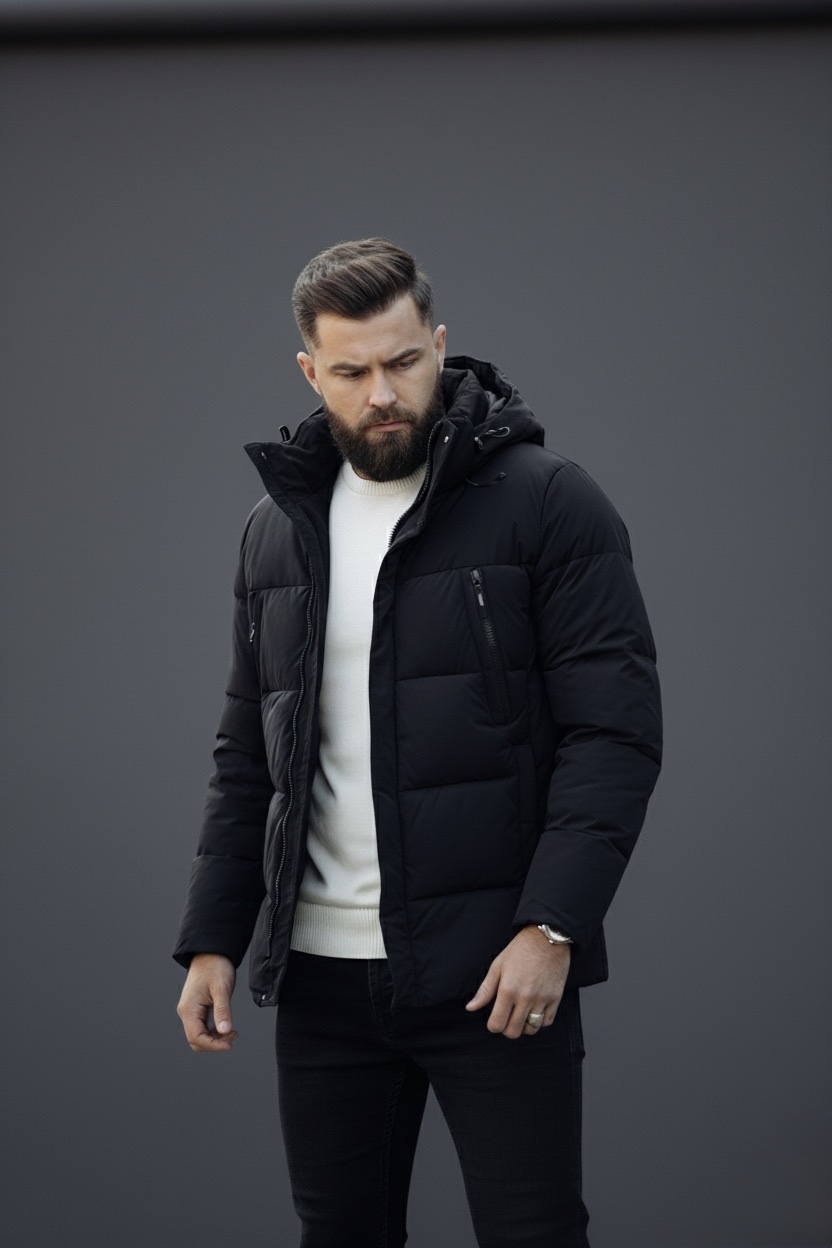 Чоловіча подовжена зимова стьобана куртка black