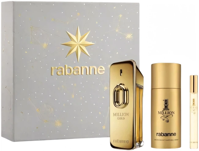 Набір для чоловіків Paco Rabanne Million Gold Парфумована вода 100 мл + Парфумована вода 10 мл + Дезодорант 150 мл