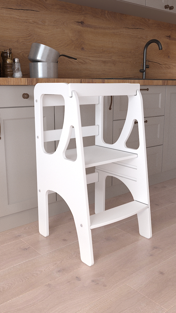 Вежа помічника Монтессорі дизайнерська регульована по висоті дерев'яна FunEra - Біла