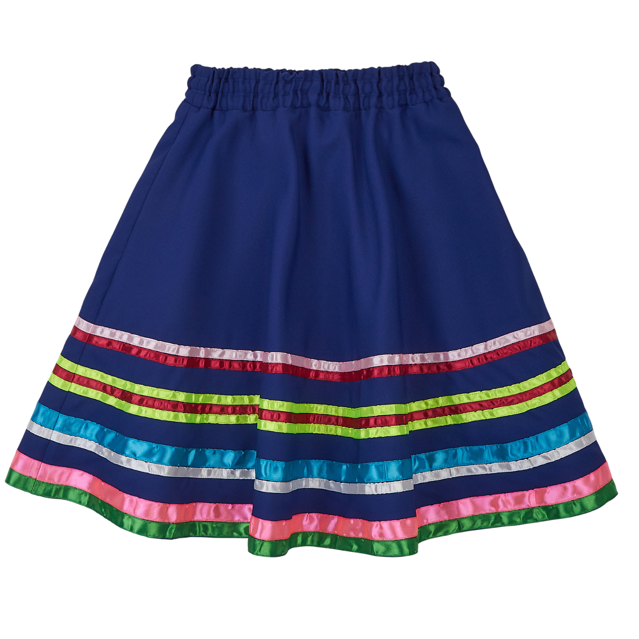 Синя спідниця з різнокольоровими стрічками