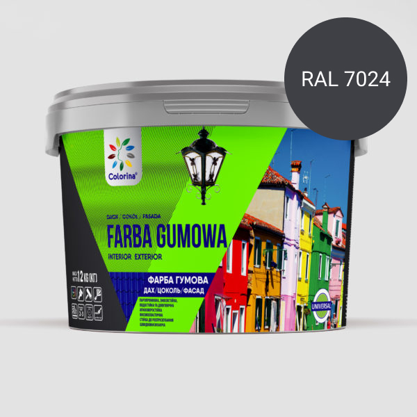 FARBA GUMOWA ФАРБА ГУМОВА ДЛЯ ДАХІВ, ЦОКОЛЮ, ФАСАДІВ ТМ COLORINA